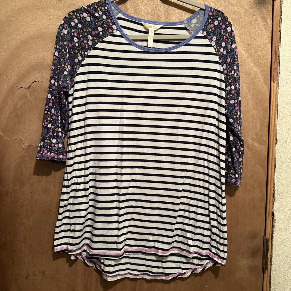 Matilda Jane Women's T-Shirt Size XL Striped Floral Raglan 3/4 Sleeve Stretch